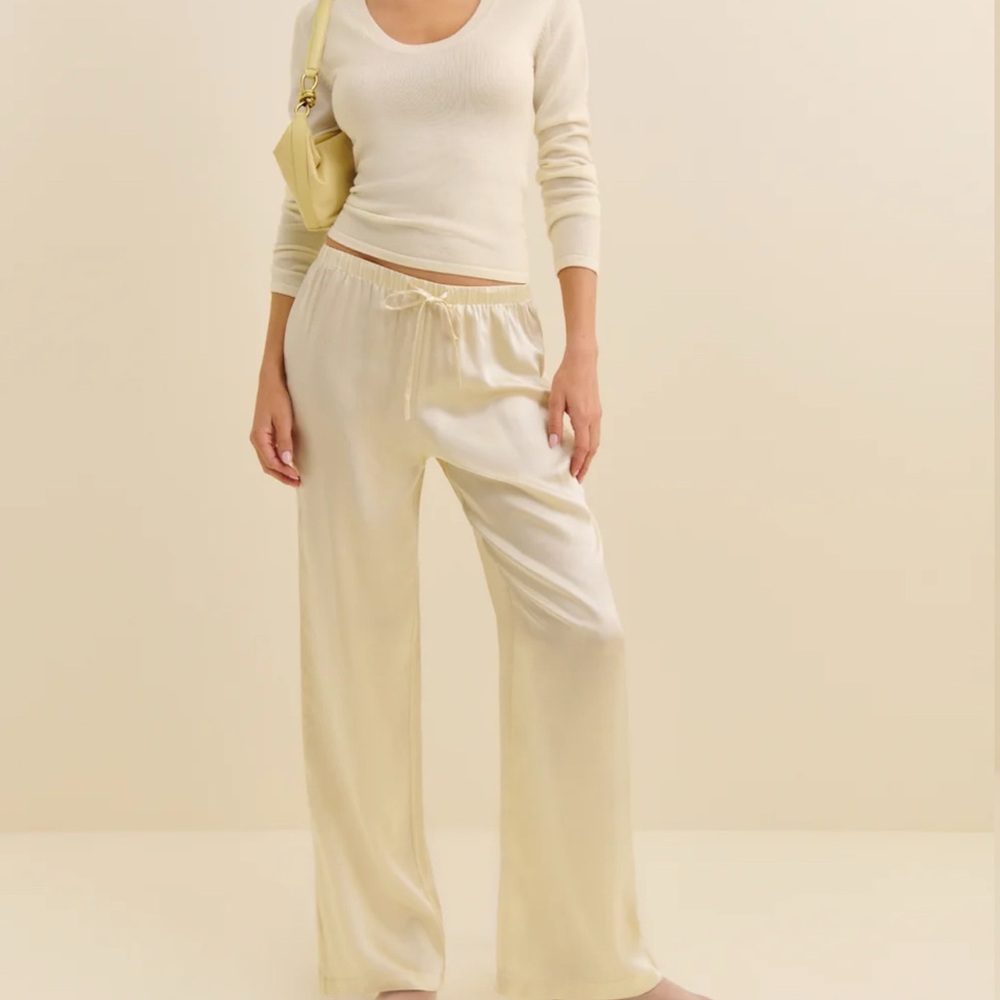 Reformation Cream Satin Trousers